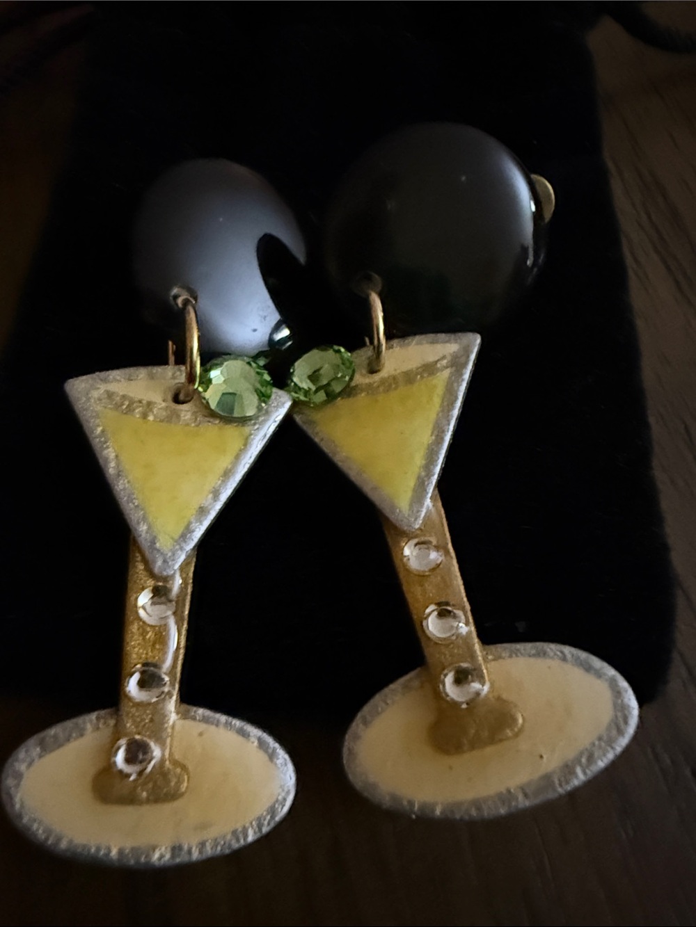 Playful Martini Glass Drop Earrings - Yellow & Green